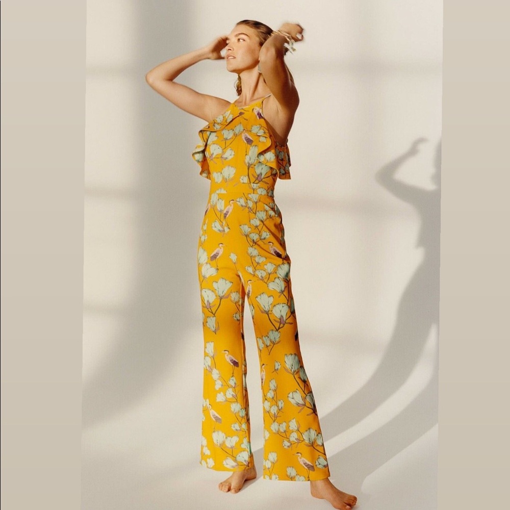 Anthropologie Ruffle Trim One Piece Jumpsuit